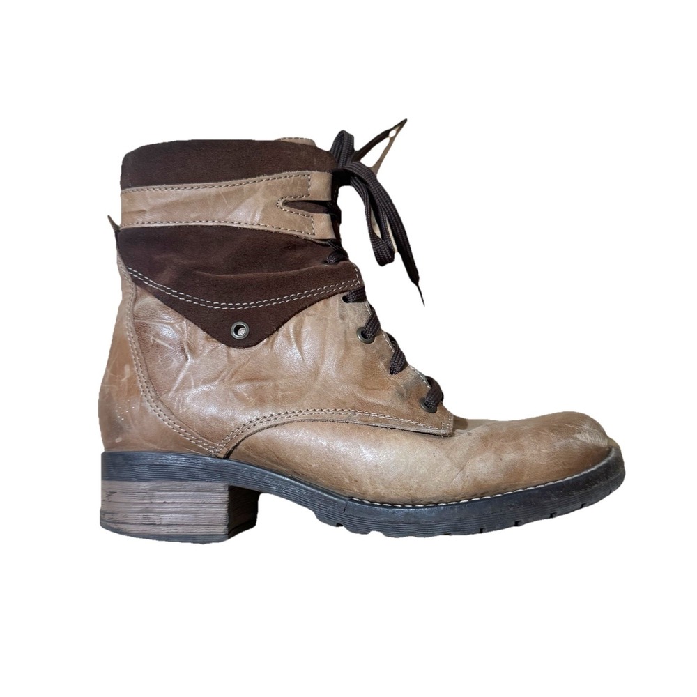 DROMEDARIS "KARA" Women Brown Leather Heeled Combat Booties BOOTS sz 40 (9.5-10)